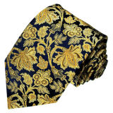 New Fashion Navy Blue Colour Background Gold Rose Flower Design Men's Woven Silk Neckties
