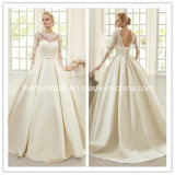 3/4 Lace Sleeves Bridal Gown Satin Pocket Wedding Dress W15210