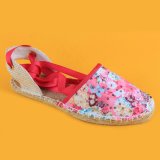 fashion Womens Flower Printing Closed Toe Lace up Espadrille Sandals