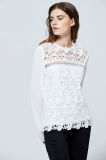 2017 Wholesale Plus Size Women Clothing White Lace Chiffon Applique Blouse Guangzhou Clothing Factory Price