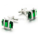 VAGULA Emerald Zircon Fashion Silver Plated Cuff Links