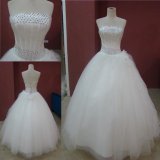 Real Strapless Crystals Beading Ball Gown Wedding Dress