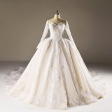 off Shoulder 3 Meters Lace Sequin Crystal Ball Bridal Wedding Gown