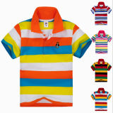 Custom Polo Neck 100% Cotton Kids T Shirt with Stripe