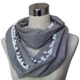 Lady Fashion Cotton Polyester Infinity Scarf with Pompom (YKY1024-2)