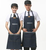 Denim Jean Kitchen Apron with Leather Piece for Bar Taff