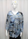 Lady Fashion Paisley Printed Polyester Chiffon Silk Shirt (YKY2215)