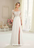 A-Line Prom Party Dress Sheer Lace Bodice Formal Gowns Beach Traveling Wedding Dress Z402