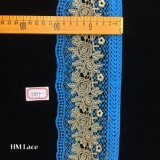 10cm Wide Thick Blue Golden Embroidered Lace Ribbon for Maternity Dress, Baby Shower Dress Hme877