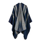 Women's Color Block Open Front Blanket Poncho Bohemian Cashmere Like Cape Thick Warm Stole Throw Poncho Wrap Shawl (SP227)