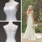 Sleeveless Straps Lace Sheath Sweetheart Bridal Wedding Dresses Chapel Train