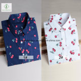 2017 European Long Sleeve Cherry Printed Shirt Cotton Ladies Blouse