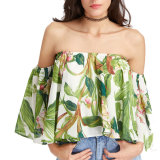 Fashion Women Sexy Casual Flower Printed off Shoulder Blouse