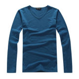 Custom Print Your Design 100% Cotton V-Neck Long Sleeve T Shirt