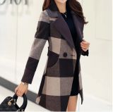 Fashion Check Woolen Long Coat for Ladies