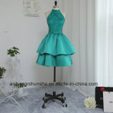 A-Line High Collar Knee-Length Tiered Beaded Lace Cocktail Prom Dress