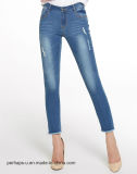 High Quality Women Pure Color Clothes Blue Slim Jeans