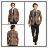 Made to Measure Chequered 100% Wool Fabric Elbow Patch Trendy Casual Blazer Jacket for Men (SUIT63063)