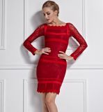 Lace Bandage Dress with Long Sleeves and Square Collar Short Clothing