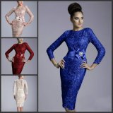 Blue Red Pink Cocktail Dress Mother of The Bride Dress Crew 3/4 Long Sleeves Short Evening Dress Y1782