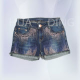 New Fashion Ladies Short Jeans with Nail Bead (HDLJ0053)