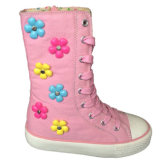 Comfortable Pink Canvas Fabric Girls/Boys Shoes with Colorful Plastic Flowers