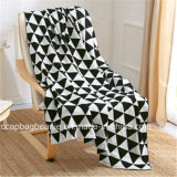 Soft White and Black Cotton Knit Blanket