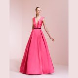 V Neck Satin Prom Party Cocktail Evening Gown