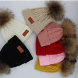 Wholesale Knitted Pure Cashmere Raccoon Fur Pompom Hat