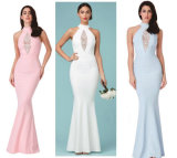 2018 Halter Luxury Elegant Evening Dress Beading Long Formal Dress White Cocktail Evening Party Dress