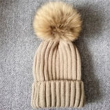 Womens Girls Knitted Fur Hat Real Large Fur Winter Hats