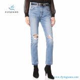 New Style High Waist Ripped Lady Jeans with Light Blue by Fly Jeans