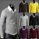 Man's V Neck Acrylic Sweater Pullover Pure Color Wholesale