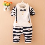 2015 Hotsale Spring Autumn Children Suits Two-Piece Long Sleeve Striped Suits with Bow and Button for Wholesale