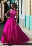 Halter Beaded Fuchsia Prom Dress (42095)