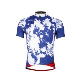 Blue-White Feather Designed Fashion Men's Breathable Cycling Jersey