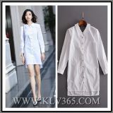 Designer Women Autumn White Cotton Long Sleeve Shirt Dress