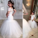 Customize Short Sleeve Lace and Tulle Mermaid Flower Girl Dress