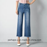 Womens Wide Legs Jeans with Raw Edges on Hemline