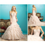 2016 New Fashion Ruffle Mermaid Bridal Gown Cap Sleeve Lace Wedding Dress