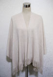 Women Fashion Silver Cord Acrylic Knitted Fringed Winter Shawl (YKY4531)