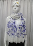 Lady Landscape Printed Cotton Voile Fashion Scarf (YKY1081)