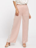 Customized Casual Style Lace Insert Wide Leg Pants