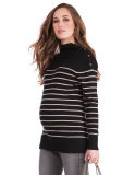 High Quality Women Winter Stripe Funnel Neck Maternity & Nursing Sweater
