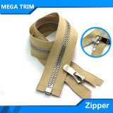 Open-End Silver Teeth Brown Tape Metal Zipper