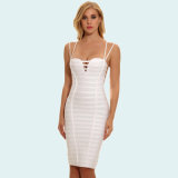 Lady Tight Bandage Dress Rayon White Spaghetti Strap Dress Sexy V Neck Mini Dress