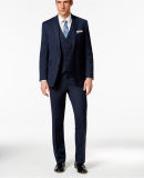 Men 3-Pieces Vest Denim Blue Slim-Fit Suit
