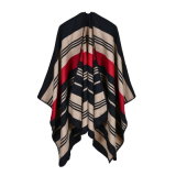 Women's Color Block Open Front Blanket Poncho Checked Reversible Cashmere Like Cape Thick Winter Warm Stole Throw Poncho Wrap Shawl (SP242)