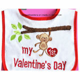Custom Made Design Embroidered Applique Valentine's Day Promotional Cotton Terry Baby Drool Bib