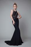 Halter Beading Black Mermaid Evening Dress